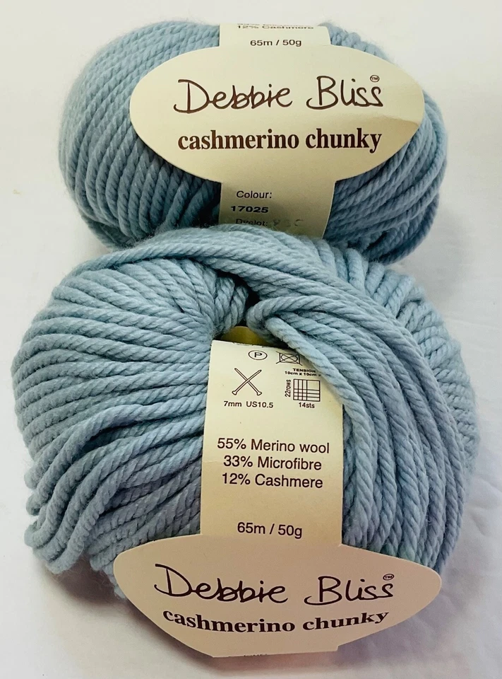 Debbie Bliss Cashmerino Chunky Yarn Lot of 2 Lt Blue Sport New Plied Italy - Image 3 of 4