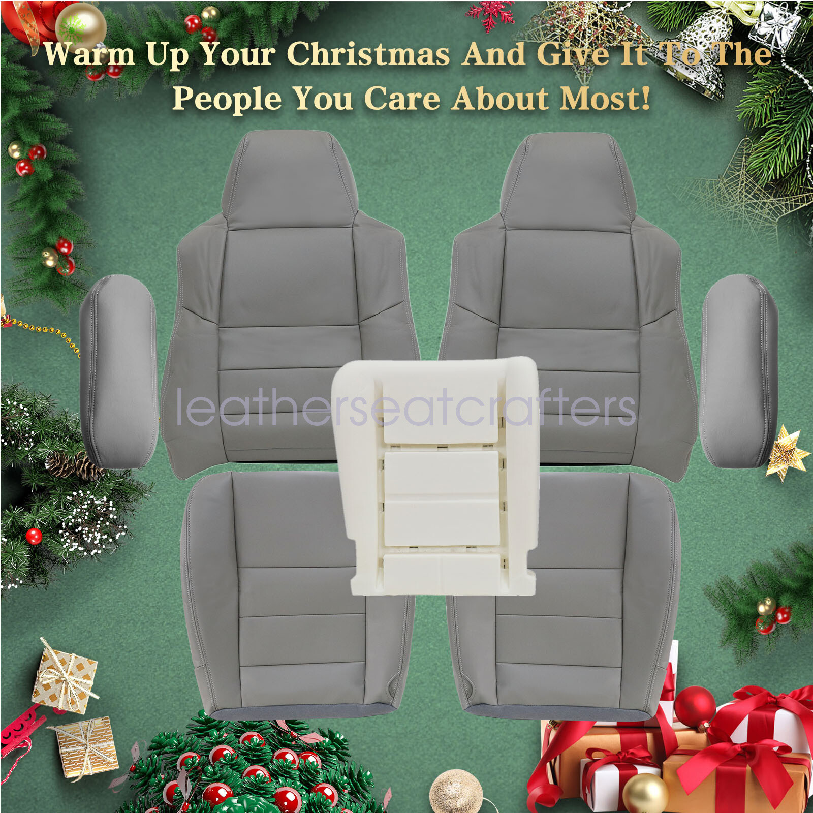 7Pcs Gray Front Seat Cover & Driver Foam Cushion for 2002-2007 Ford F250 F350