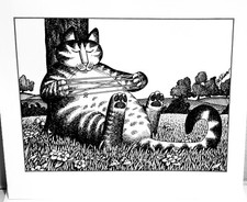 B Kliban Vintage Print "STRING PLAYING CAT" MAY 1979 Cat Calendar Book 1981