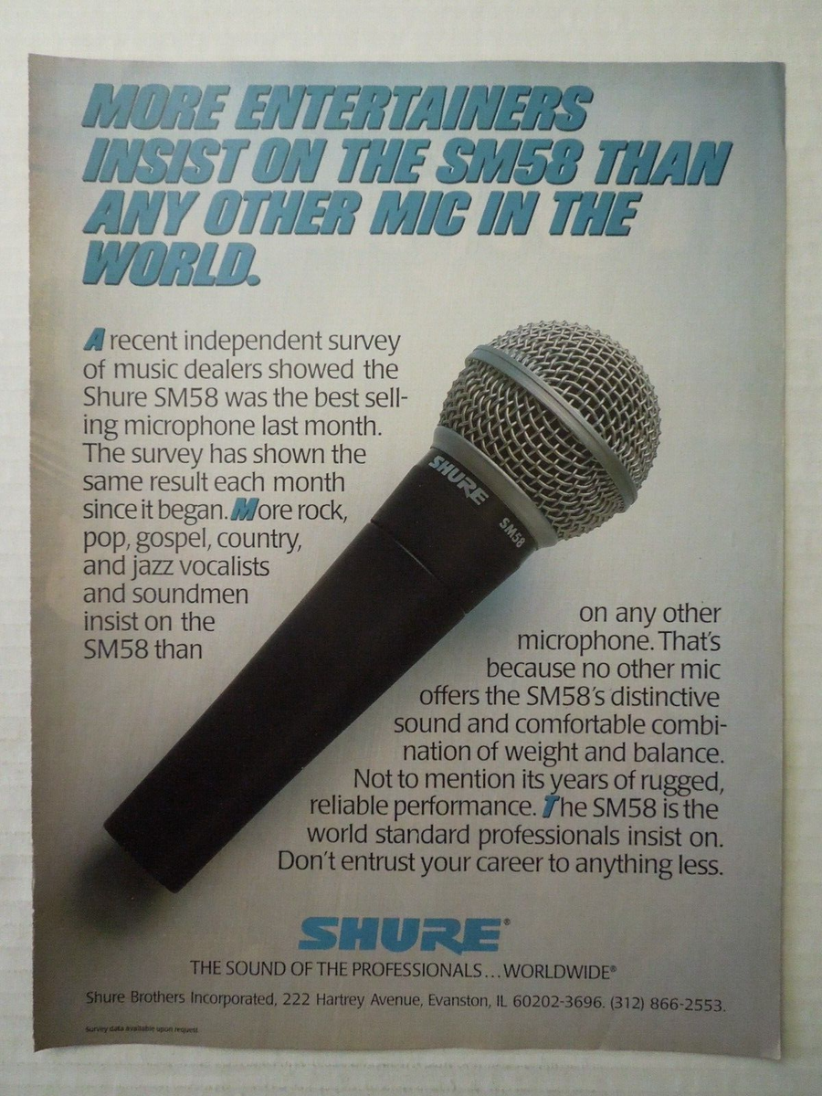 1989 SHURE SM58 Microphones Magazine Ad - The Sound of