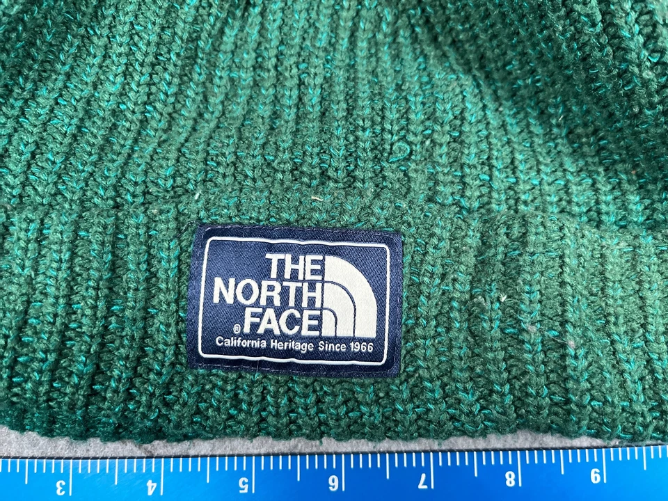The North Face Beanie Toque 成人均码蓝绿色针织丙烯酸棉衬里滑雪 — 第 2/4 张图片