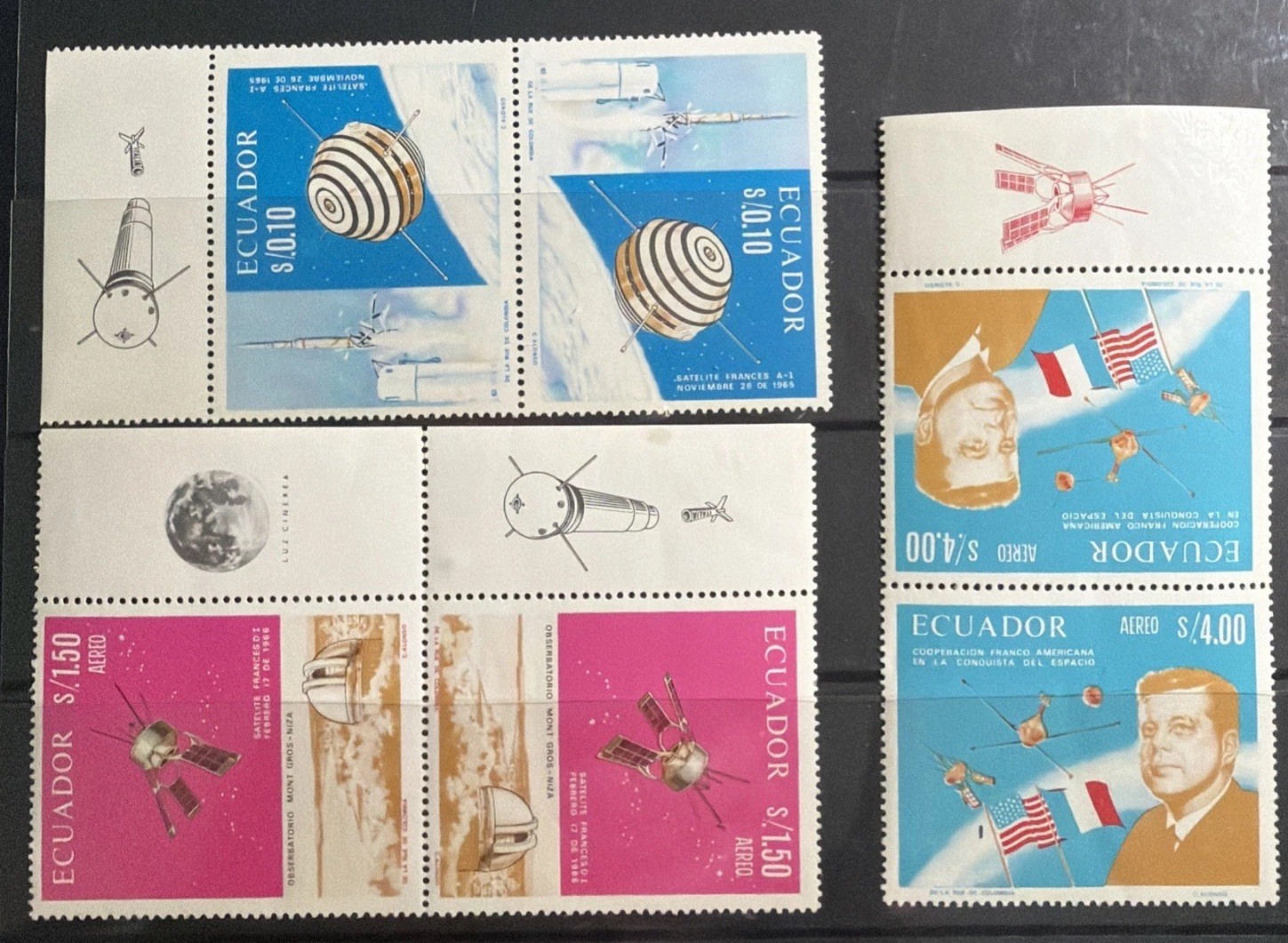 DP Stamps Ecuador 1966  SC 756-756B MNH Tree-Betche Set Kennedy Space Flags