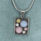 925 sterling silver necklace mother of pearl inlay multicoloured geometric 18.5'
