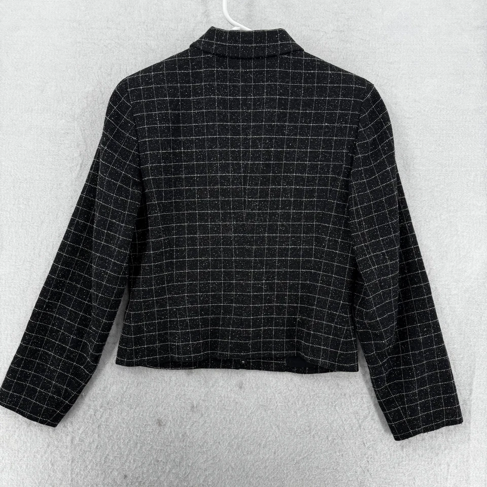 Blazer Ann Taylor para mujer 2 Petite negro blanco a cuadros mezcla de lana chaqueta de carrera Foto 2 de 4