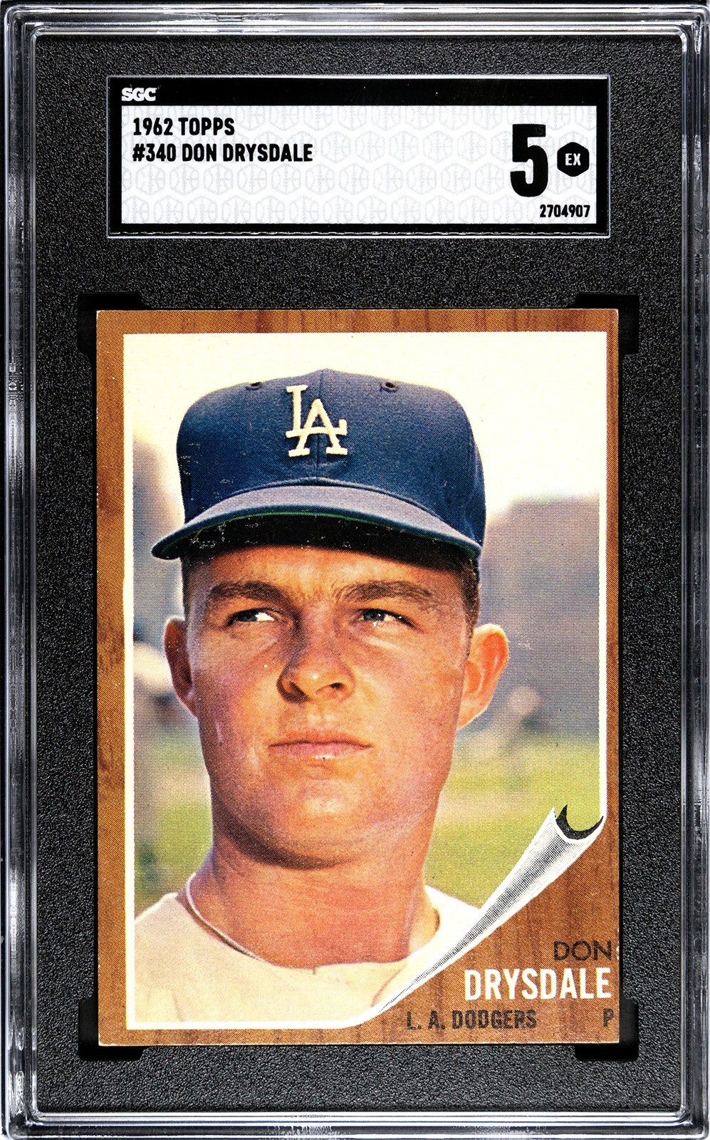 1962 Topps DON DRYSDALE Los Angeles Dodgers #340 SGC 5 EX Condition