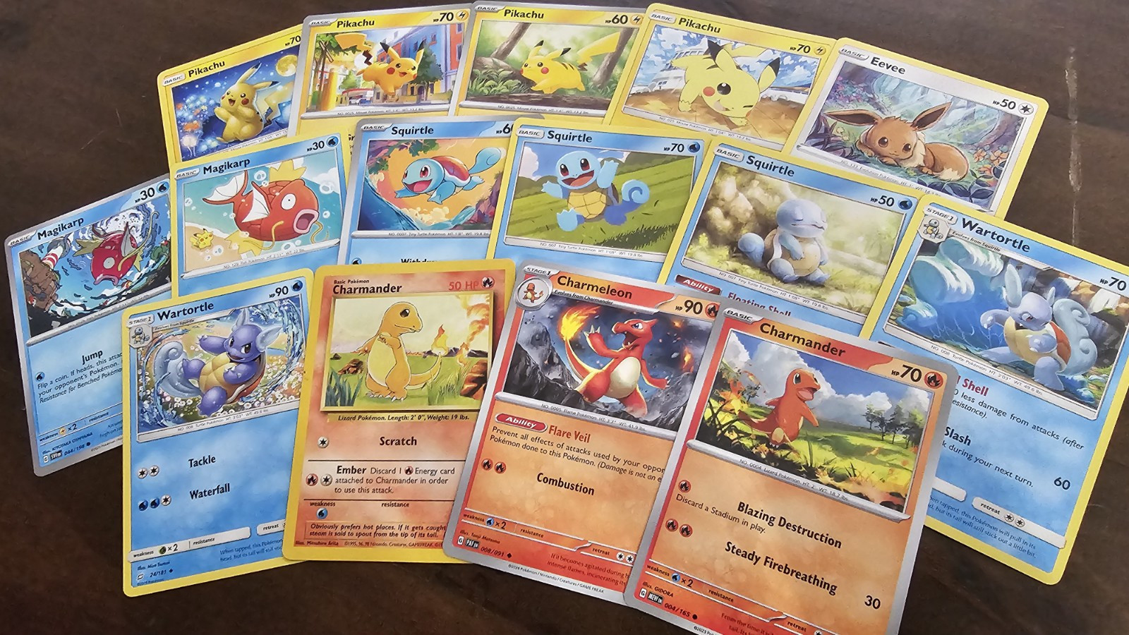 15 Different Cute Pokemon Cards - Pikachu, Eevee, Magikarp, Squirtle,  Charmander | eBay