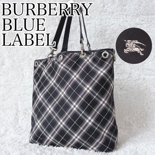 BURBERRY BLUE LABEL Reversible Tote Bag Nova Check Pattern Horse Logo Leather