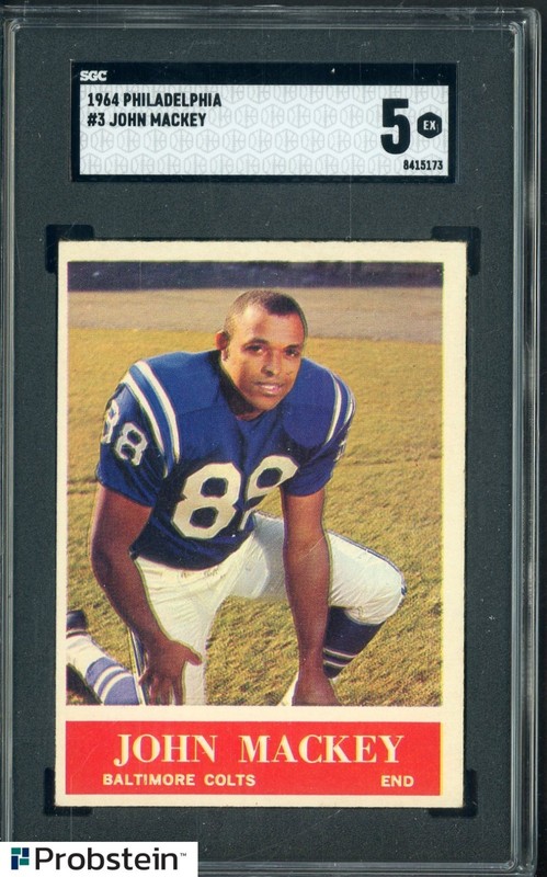 1964 Philadelphia Football #3 John Mackey Baltimore Colts RC Rookie HOF SGC 5 EX