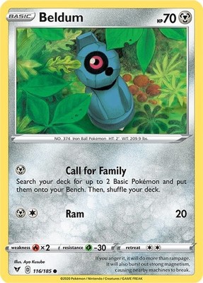 Beldum SWSH04 116/185 Pokémon SWSH04: Vivid Voltage Common Reverse Holofoil E...