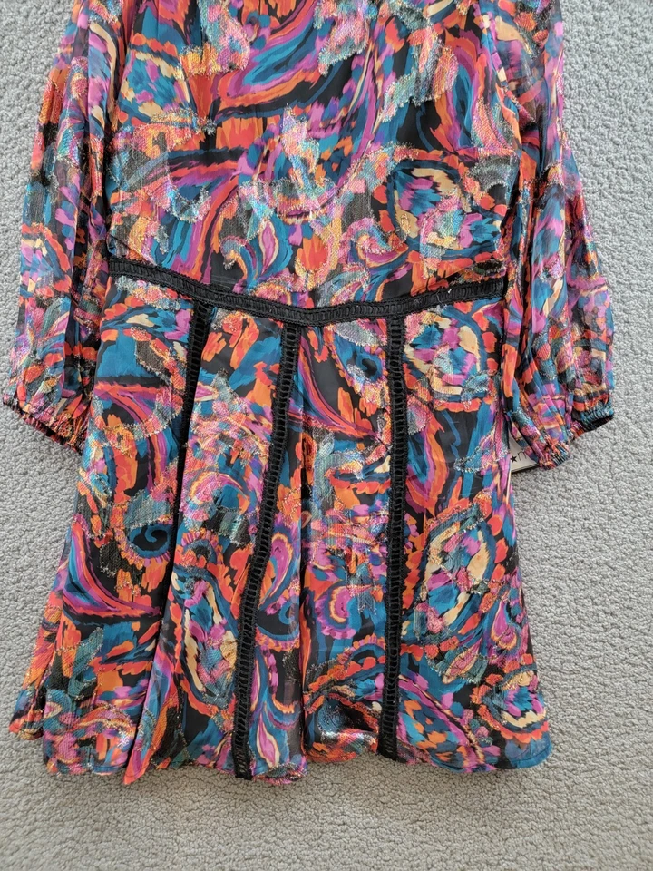 Vestido Vince Camuto Metálico Chifón Ajuste y Acampanado Para Mujer 14 Rojo Cierre Multi Cremallera Foto 4 de 4