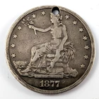 1877 US Trade Silver Dollar $1 Fine F Details - Holed