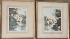 Lot of 2 x 1950s Paris Etching Society Etching, Framed, Matted  13x14.5"  