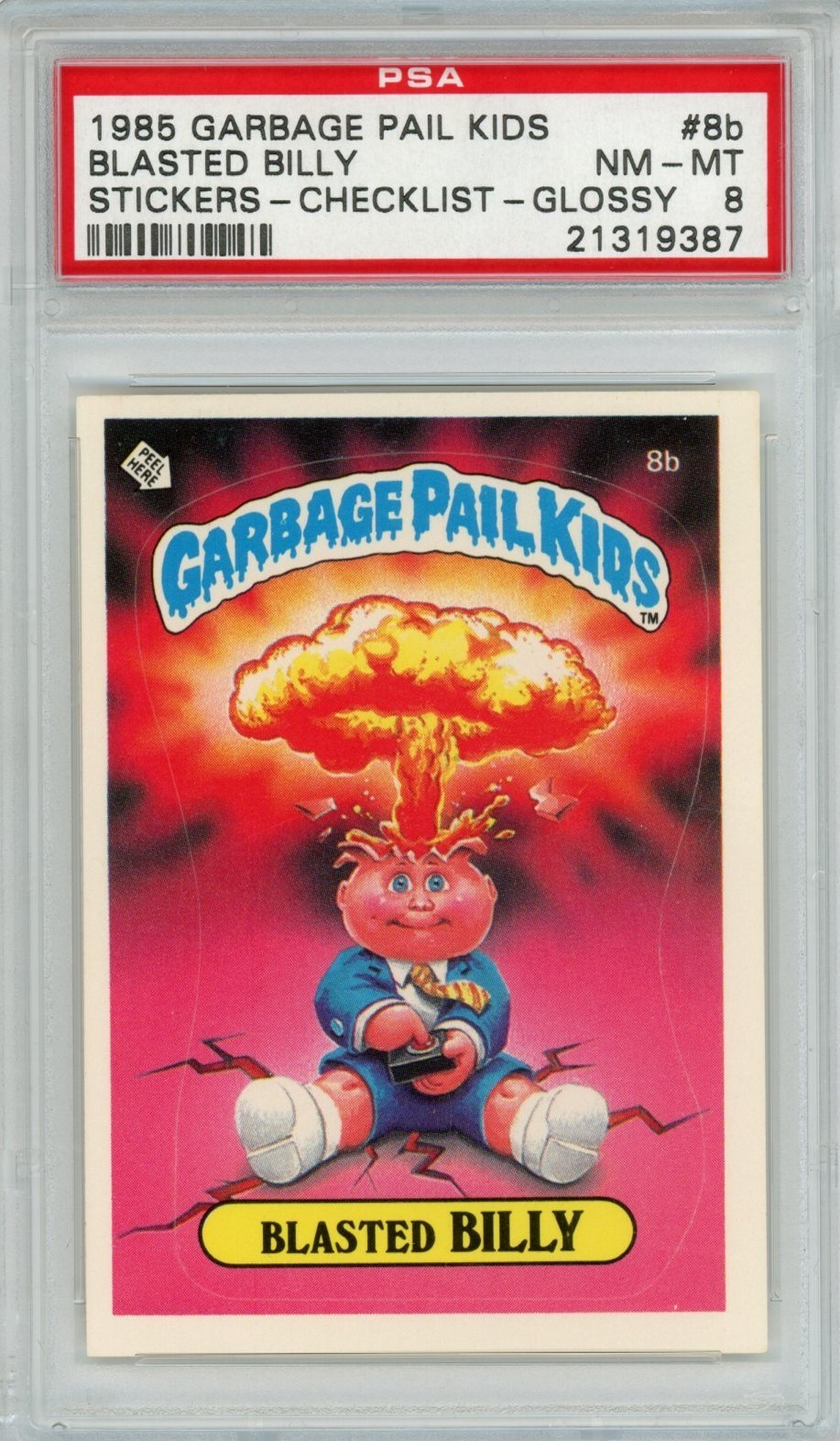1985 Garbage Pail Kids OS1 Series 1 BLASTED BILLY 8b GLOSSY CHECKLIST PSA 8 gpk view 1