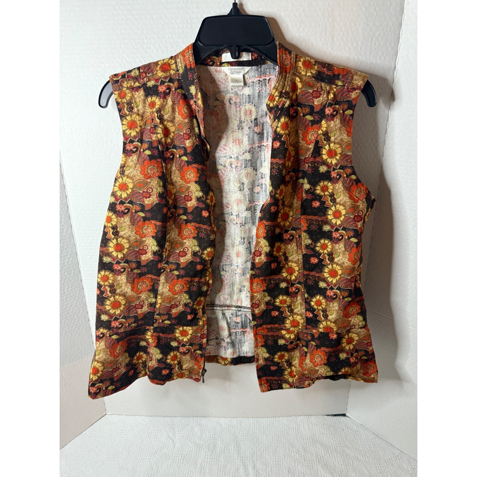Vintage Christopher & Banks Women Floral Print Sleeveless Vest Size Large