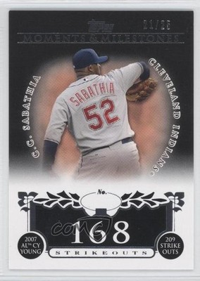2008 Moments & Milestones Black 21/25 CC Sabathia (2007 AL Cy Young 209 Ks) 00ab