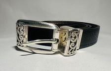Brighton Reversible Belt Black Texture/Bronze Brown with Hammered Buckle