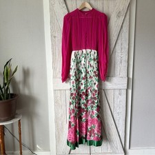 VINTAGE 1980s Victor Costa High Neck Floral Print Chiffon Dress 22 Inch Waist XS