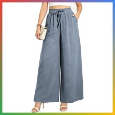 Women Wide Leg Casual Pants Flowy Palazzo Pants with Pockets Elastic High Waist