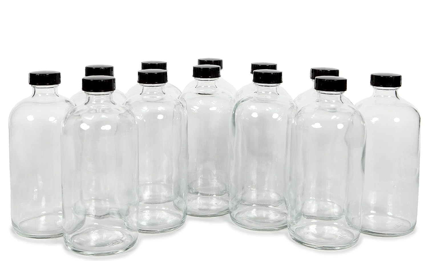  12, Clear, 16 oz Glass Bottles, with Lids