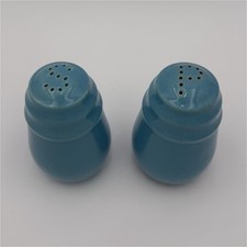 Blue Ceramic Salt & Pepper Shakers Set Round Glossy Solid Pattern 2" x 3.5"