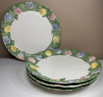 Vtg OTAGIRI Mary Ann Baker Floral Basketweave SALAD / DESSERT PLATES 8'' Spring
