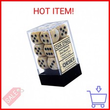Chessex Dice d6 Sets: Marble Ivory with Black - 16mm Six Sided Die 12 Block of