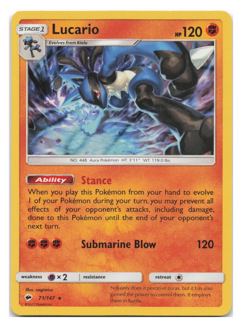 Lucario 71/147 SM - Burning Shadows Pokemon tcg HOLO RARE
