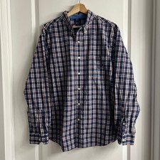 Vintage Chaps Men  s Button-Up Shirt Navy/Red Plaid XL Easy Care, Classic Fit 