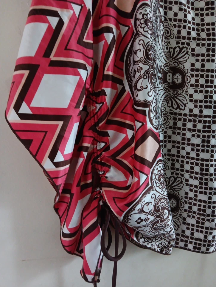 Heartsoul 真丝上衣女式 M 粉色/棕色波西米亚浪漫永恒 70 年代复古外观 — 第 3/4 张图片