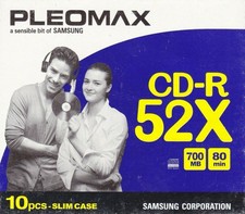 SAMSUNG PLEOMAX CD-R 700MB 52X 80 MIN Slim Case Jewel 10 pcs virgin