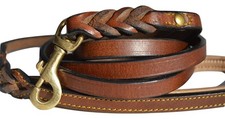 Leather Braided Dog Leash Brown with Padded Handle for Comfort 6 Foot