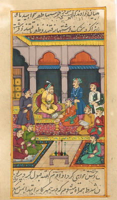 インド宮廷絵画 INDIAN COURT MINIATURE PAINTING Handmade Indian Miniature Painting Of Mughal Emperor Court Scene