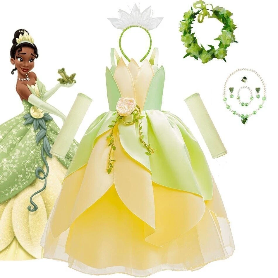 strapless open back dress Princess And The Frog Tiana Girls Size Cosplay Costume