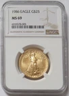 1986 GOLD AMERICAN EAGLE $25 COIN 1/2 OZ NGC MINT STATE 69