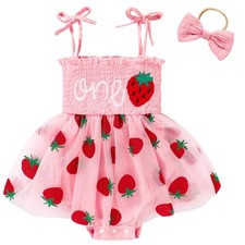 Baby Girl 1st Birthday Clothes One Year Old Tulle Romper Sleeveless Bodysuit ...