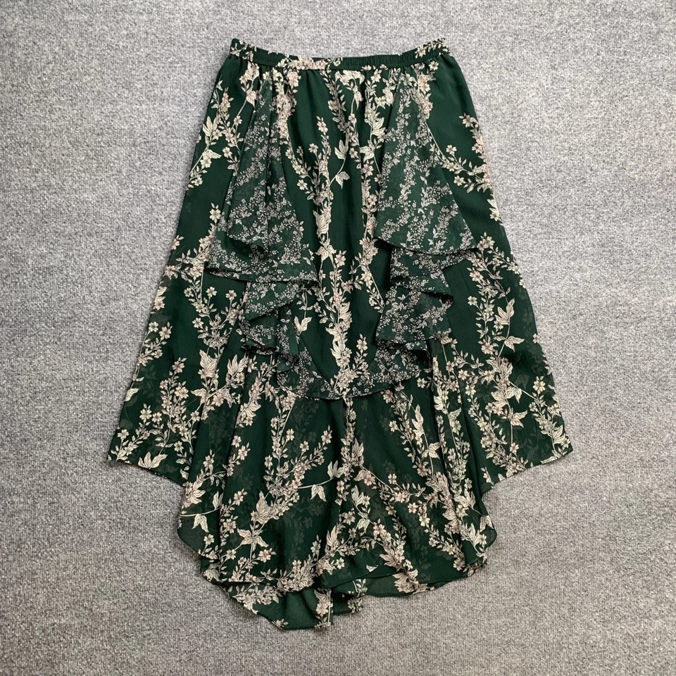 Falda BCBGmaxazria para mujer M mediana albahaca volantes florales alta baja forrada Foto 2 de 4
