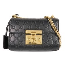 GUCCI GG GHW Padlock Small Chain Shoulder Bag 409487 Calfskin Leather Black