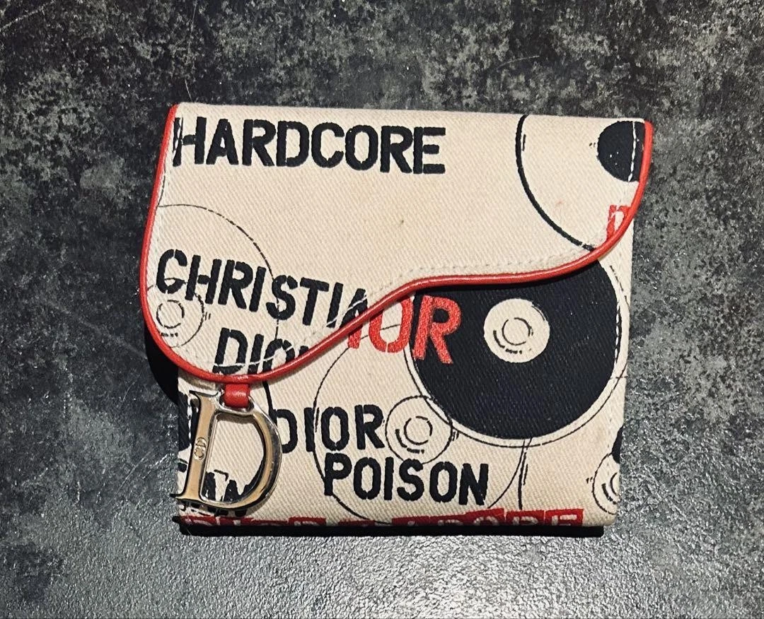Portefeuille vintage Christian Dior John Galliano motif disque hardcore bi pliable 