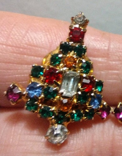 Vintage Warner Christmas Tree Clip on Earrings Gold Tone Holiday - Bild 8 von 9