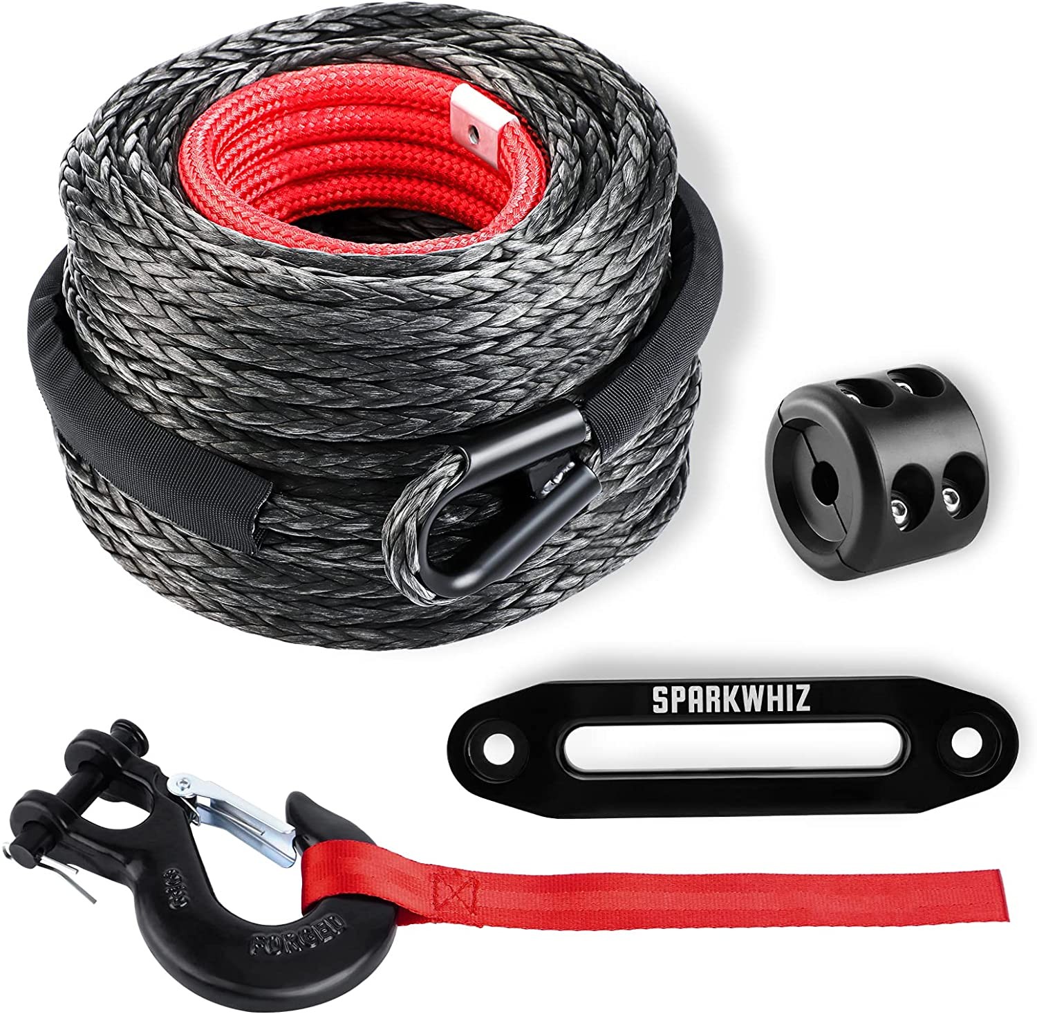 SPARKWHIZ 3/8"x100FT 26500LBS Synthetic Winch Rope Cable Kit Winch Line Cable US