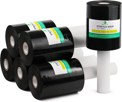 Rollo de pelicula plastica elastica industrial negra con mango de cinco pulgadas