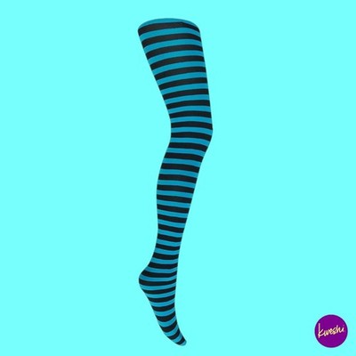 MYSASI Damen gestreifte Strumpfhose, türkisblau & schwarz, Größe M