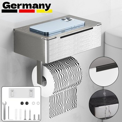 Edelstahl Toilettenpapierhalter ohne Bohren WC Klopapierhalter mit Ablage-Box ~,