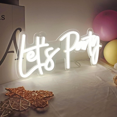 Dimmable Let's Party Neon Sign Light for Wall Deocr, USB Lets Party LED Light fo