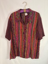 VTG Boho African Print Colorful Lightweight Short Sleeve Oversize Button Down