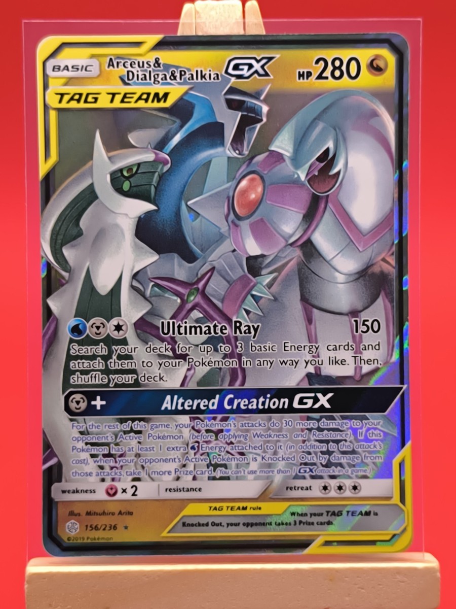 pokemon card arceus dialga palkia Arceus & Dialga & Palkia Tag GX 156/236 Cosmic Eclipse Ultra Rare Pokemon  Card