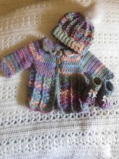 Handmade Baby Crochet Sweater Set Hat/Beanie and Booties Girls