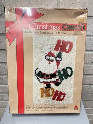 Vintage 1978 Caron Christmas Ho Ho Santa Latch Hook Kit 17'' x 30'' New Sealed