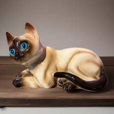 Banco de monedas de gato siamés Enesco vintage MCM cerámica ojos azules años 50