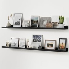 Long Floating Shelves for Wall, 48 inch Solid Wood Picture 48"-Solid Wood Black